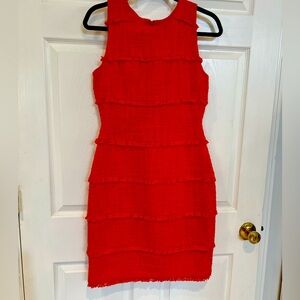 J Crew red cotton boucle sleeveless size 4 new with tags fringed detail dress